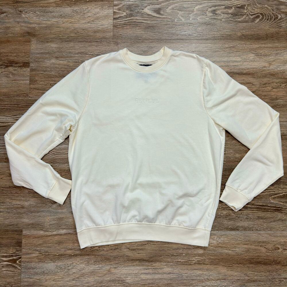 Blind Rooster Crewneck Embroidered Believe Large Minimalist Comfort Sweatshirt